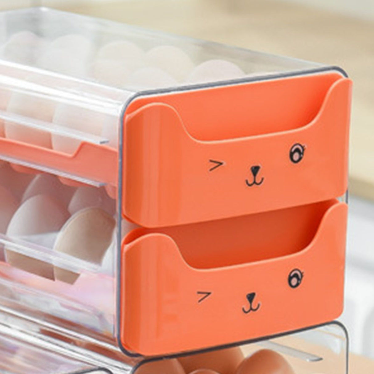 Double Layer Egg Drawer Transparent Lengthen Independent Slot Egg Holder Egg Storage Container for Refrigerator Orange