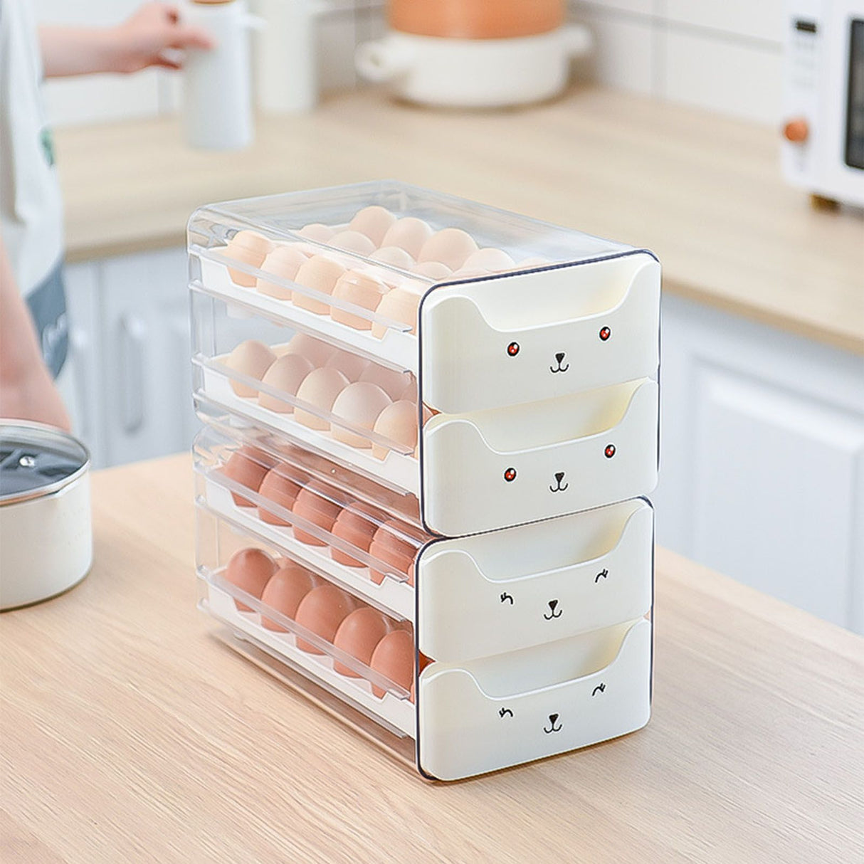 Double Layer Egg Drawer Transparent Lengthen Independent Slot Egg Holder Egg Storage Container for Refrigerator White