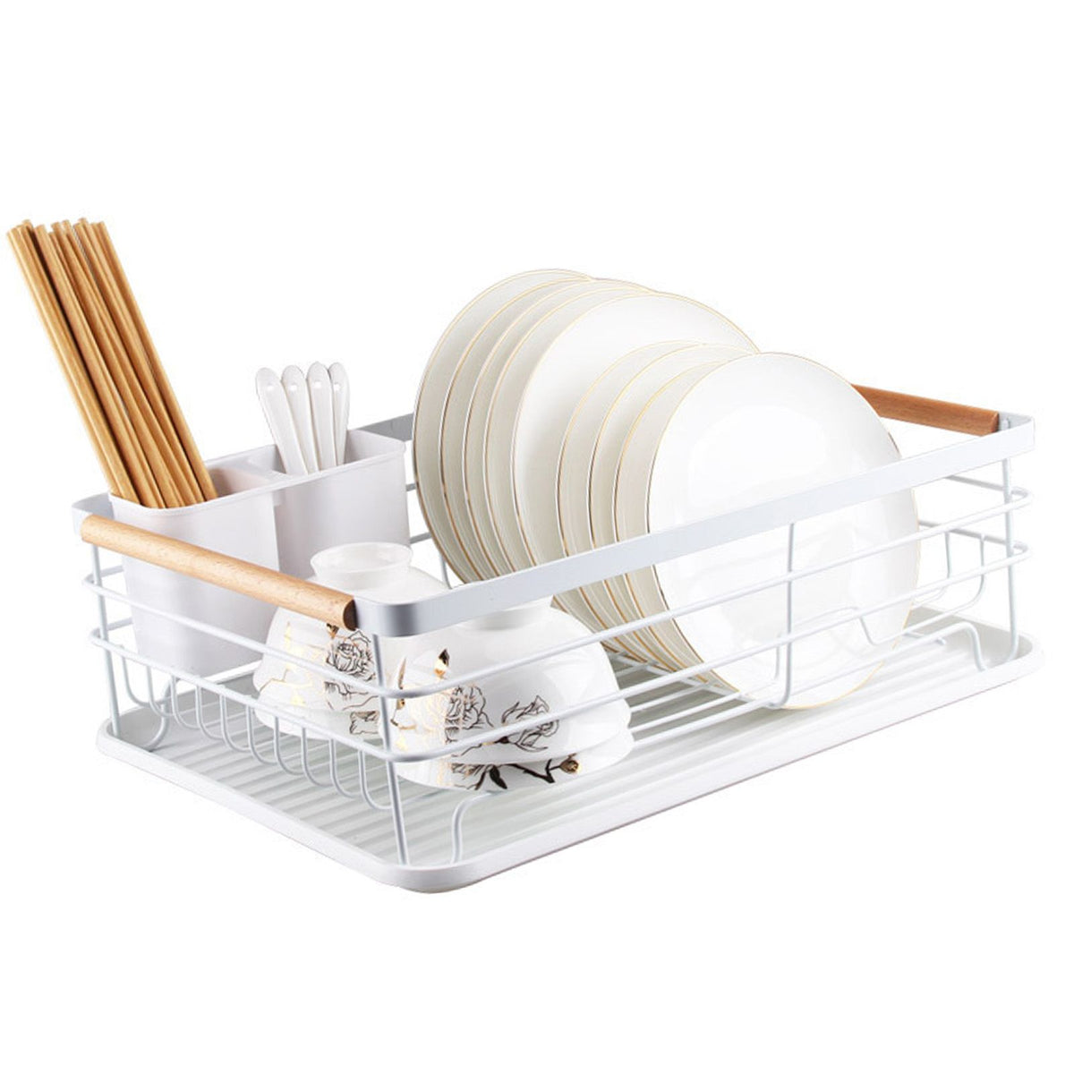 Dish Drainer Kitchen Monolayer Waterproof Cutlery Shelf Tabletop Utensil Storage Shelf White