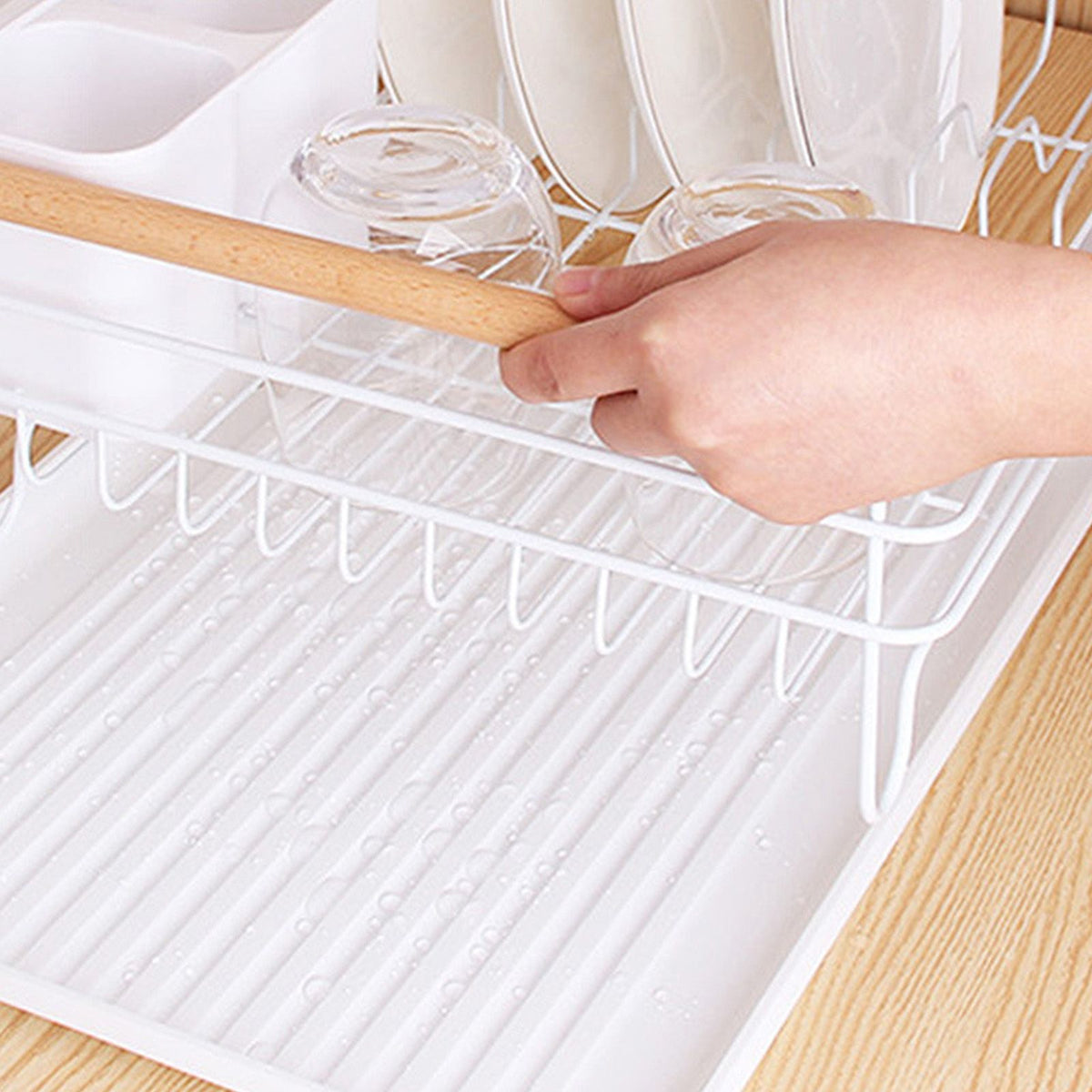 Dish Drainer Kitchen Monolayer Waterproof Cutlery Shelf Tabletop Utensil Storage Shelf White