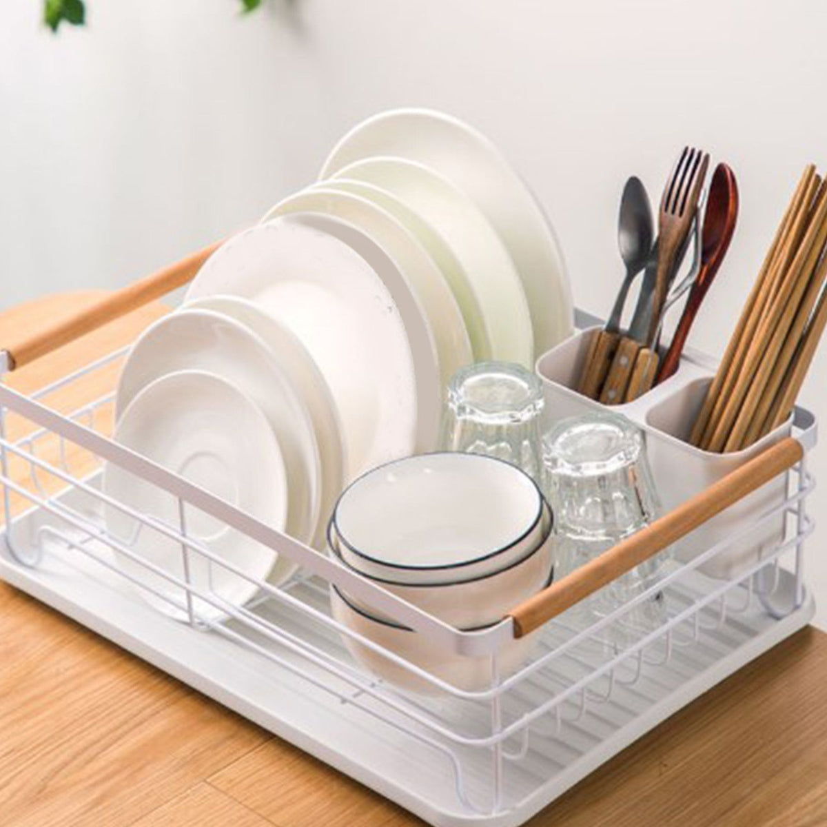 Dish Drainer Kitchen Monolayer Waterproof Cutlery Shelf Tabletop Utensil Storage Shelf White