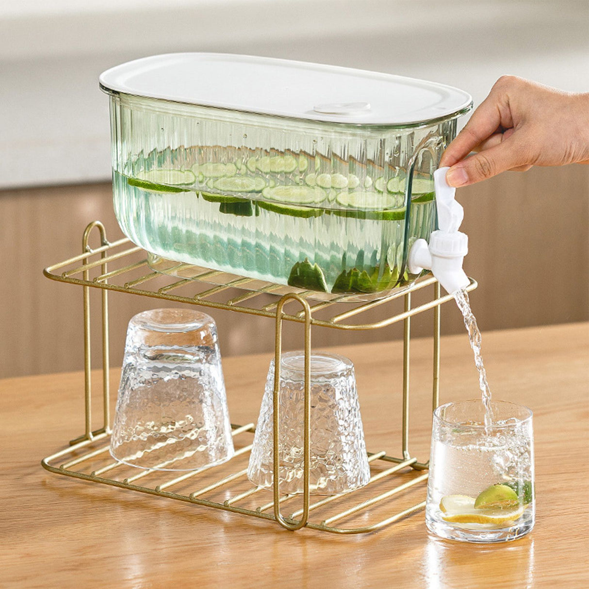 Beverage Drink Dispenser Large Capacity Food Grade Thickened Leakage Proof Cold Kettle with Faucet for Home Green