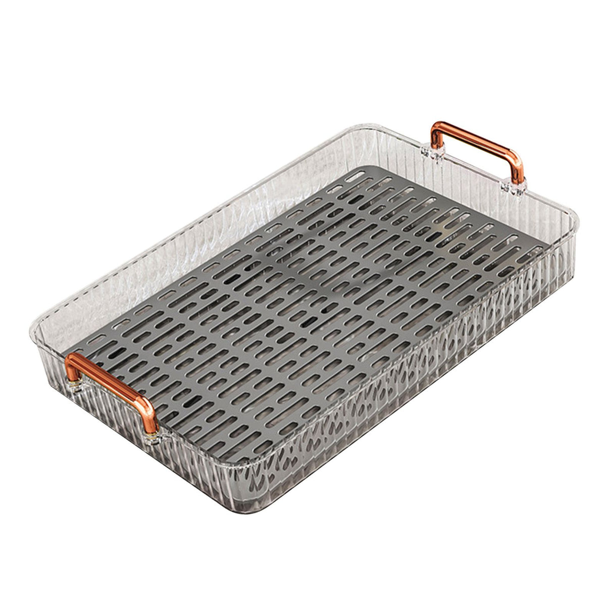Water Drainage Tea Tray Double Layer Large Capacity Rectangular Cup Drain Board with Handle for Living Room S White
