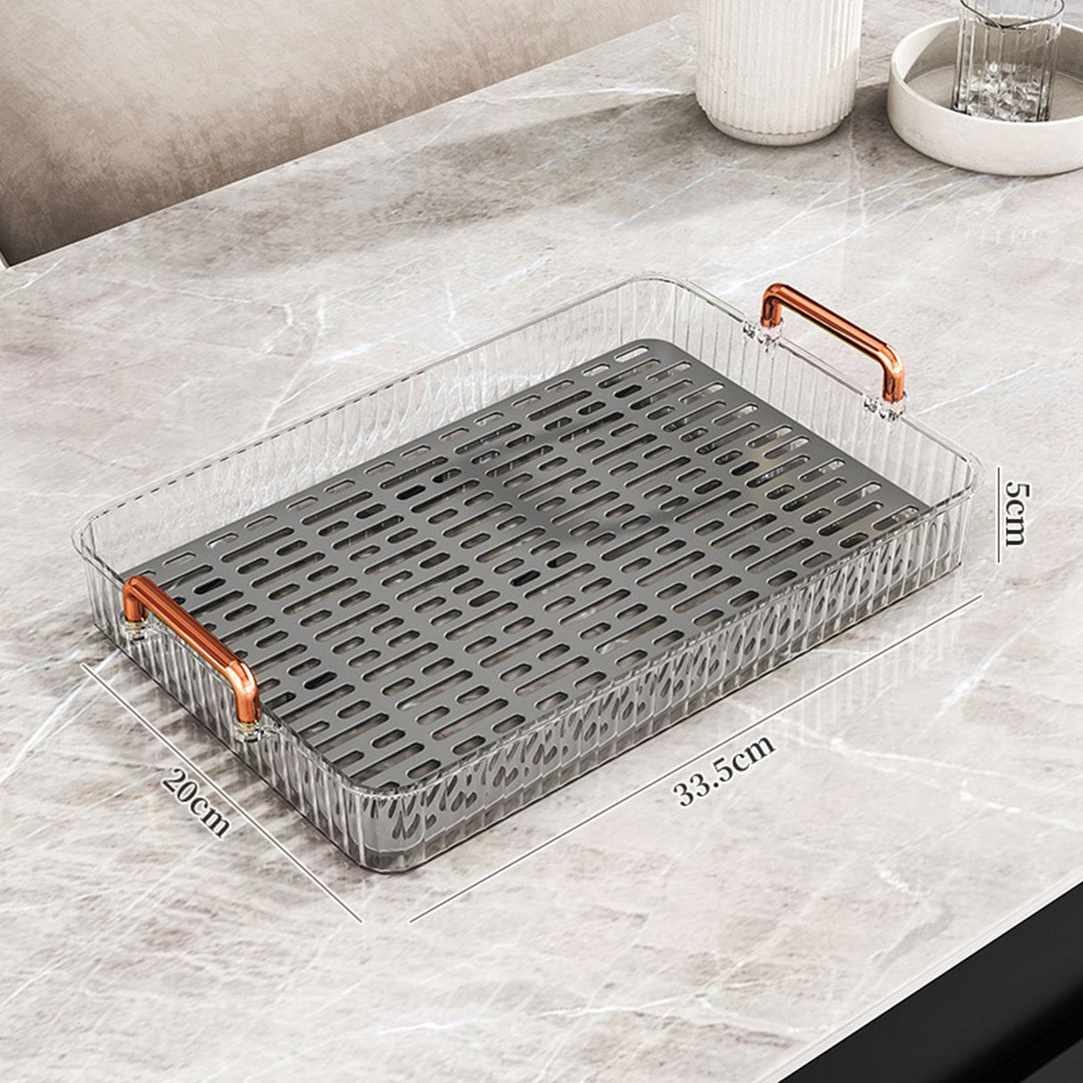 Water Drainage Tea Tray Double Layer Large Capacity Rectangular Cup Drain Board with Handle for Living Room S White