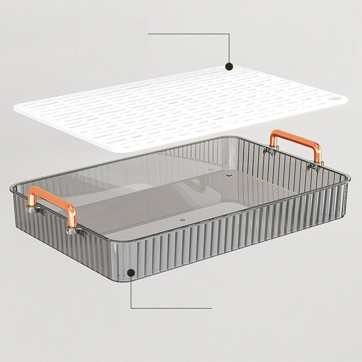 Water Drainage Tea Tray Double Layer Large Capacity Rectangular Cup Drain Board with Handle for Living Room S Gray