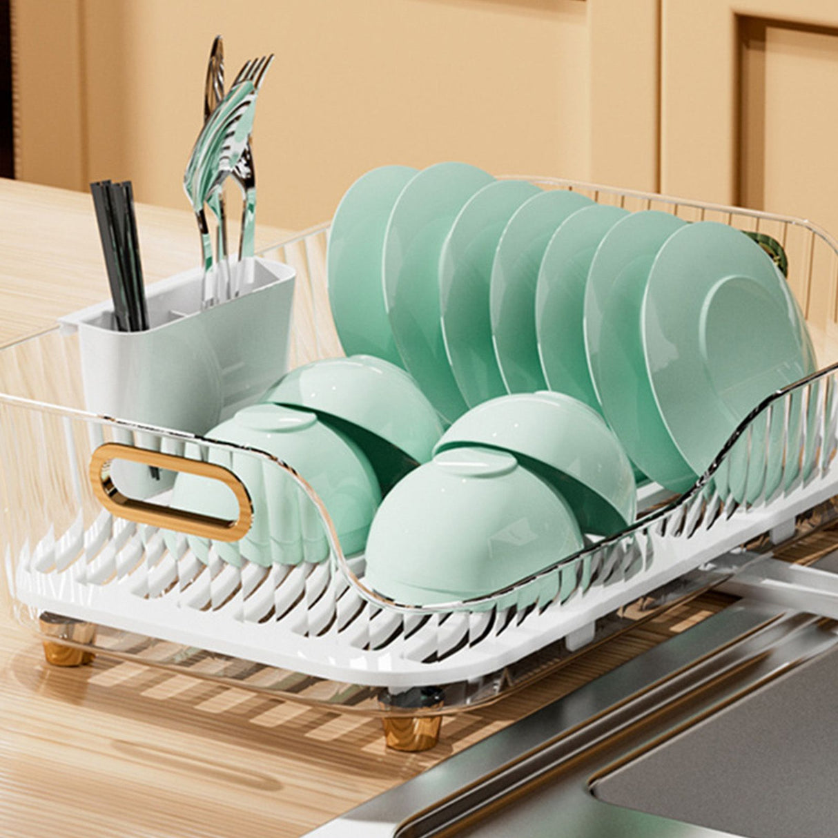 Dish Drying Rack Plastic Visualize Diversion Effluent Dish Diversion Rack for Chopsticks Bowl Plate Spoon Transparent White