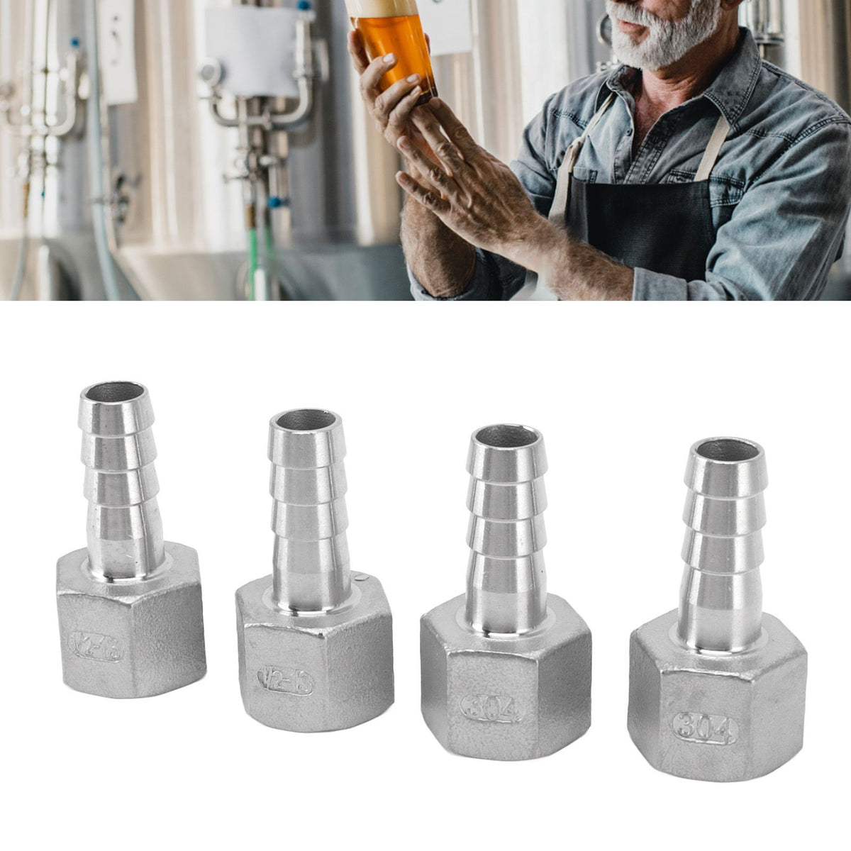4pcs 13mm 1/2in Hose Barb Connector Hose Barb Coupler Stainless Steel Pipe Fitting for Beer Cooler