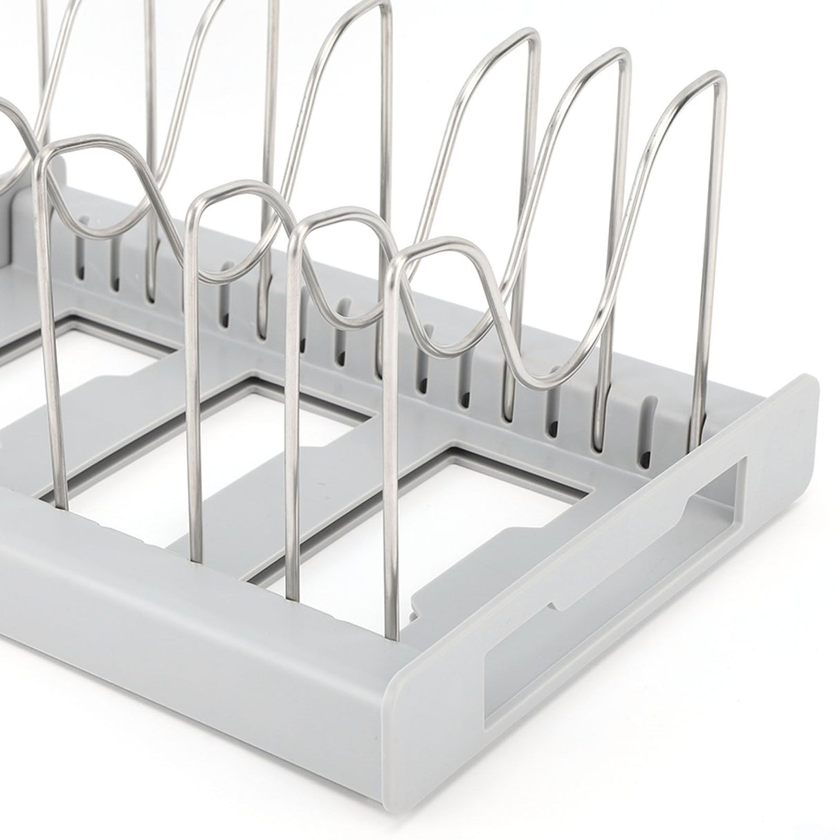 Expandable Pot Organizer Anti Slip Size Adjustable Multi Use Pot Lid Holder for Kitchen Canteen Grey