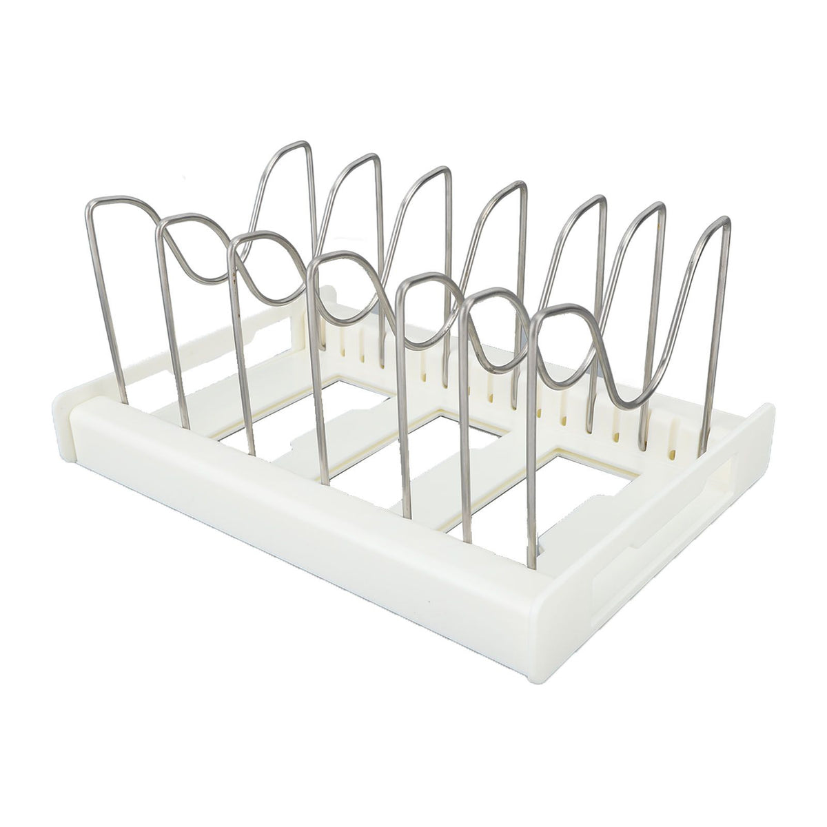 Expandable Pot Organizer Anti Slip Size Adjustable Multi Use Pot Lid Holder for Kitchen Canteen White
