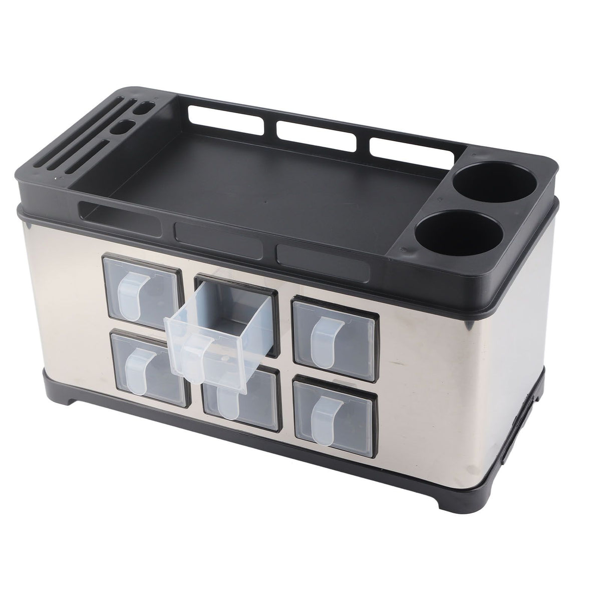 Spice Box Rack Stainless Steel Multifunctional Seasoning Bottle Holder Brush Jar Spoon Storage Organizer for Kitchen Counter Middle