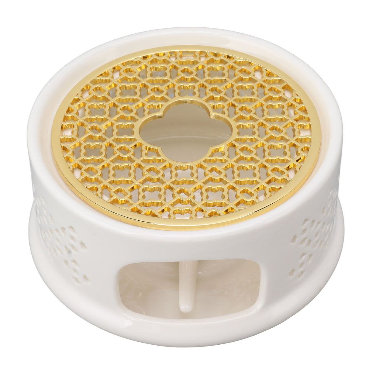 Teapot Warmer Tea Coffee Warmer Base Ceramic Heater with Spoon Lid and Candle Holder White