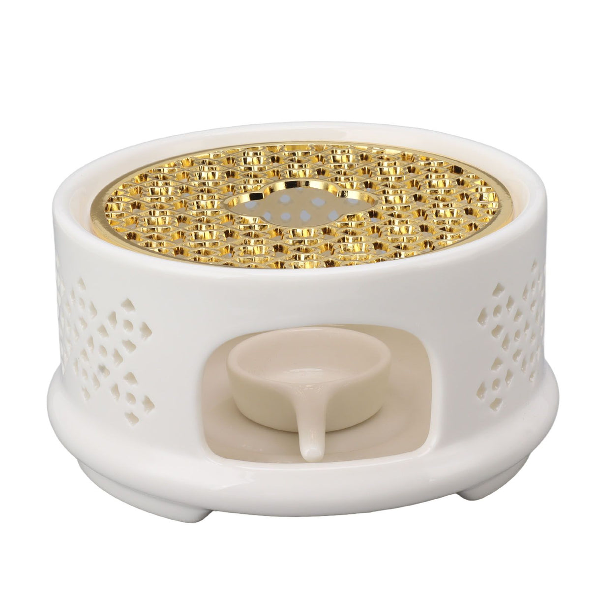 Teapot Warmer Tea Coffee Warmer Base Ceramic Heater with Spoon Lid and Candle Holder White