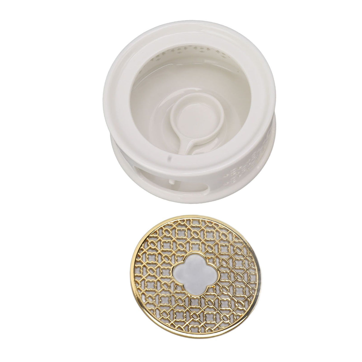 Teapot Warmer Tea Coffee Warmer Base Ceramic Heater with Spoon Lid and Candle Holder White
