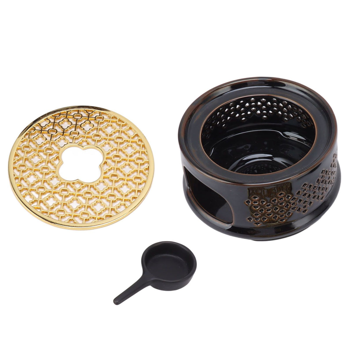 Teapot Warmer Tea Coffee Warmer Base Ceramic Heater with Spoon Lid and Candle Holder Brown