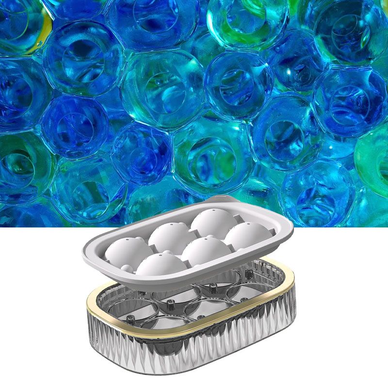 Ice Ball Maker Round Ice Cube Mold Tray for Home Bar Cocktails Bourbon Whiskey Drink Six Balls - White