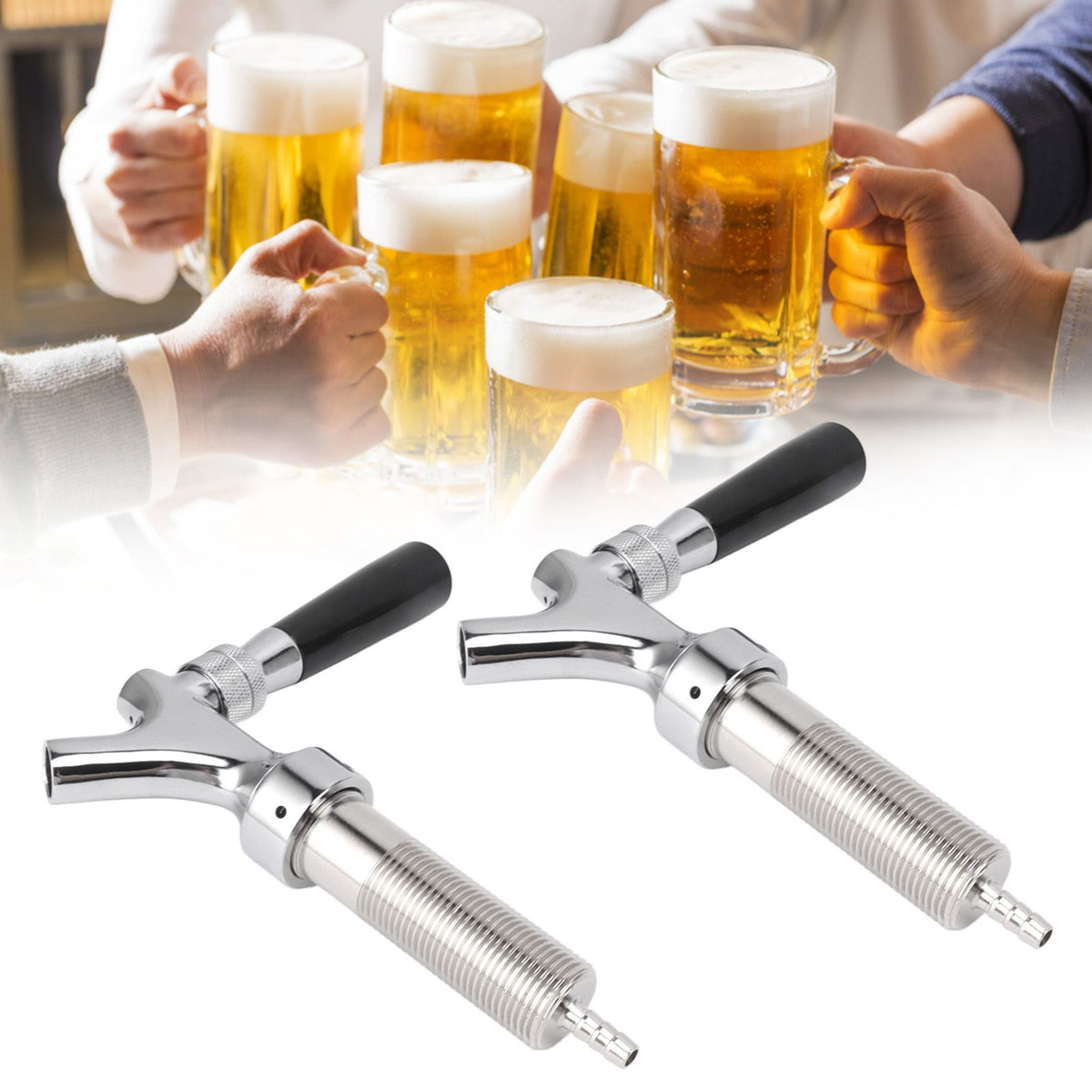 2 Set Beer Tap Stainless Steel Good Sealing 4‑1/8inch Shank 1/4 Barb Beer Faucet G1/2 Thread