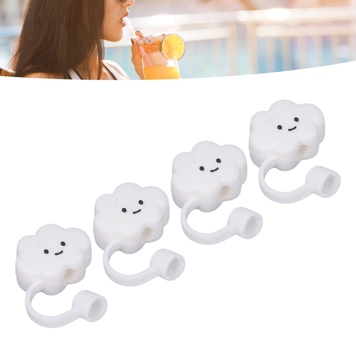 Straw Covers Dustproof Decorative Splash Proof Odorless Reusable Straw Toppers for Party ShoppingTravelling Camping 4 Cloud Straw Caps
