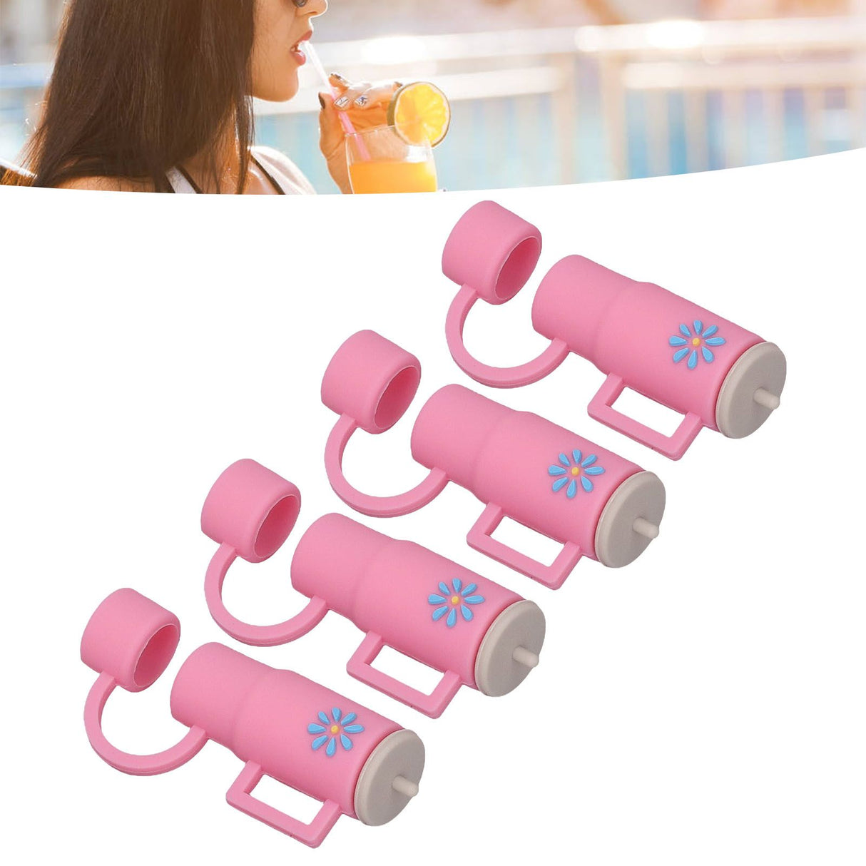 Straw Covers Dustproof Decorative Splash Proof Odorless Reusable Straw Toppers for Party ShoppingTravelling Camping 4 Cup Straw Caps
