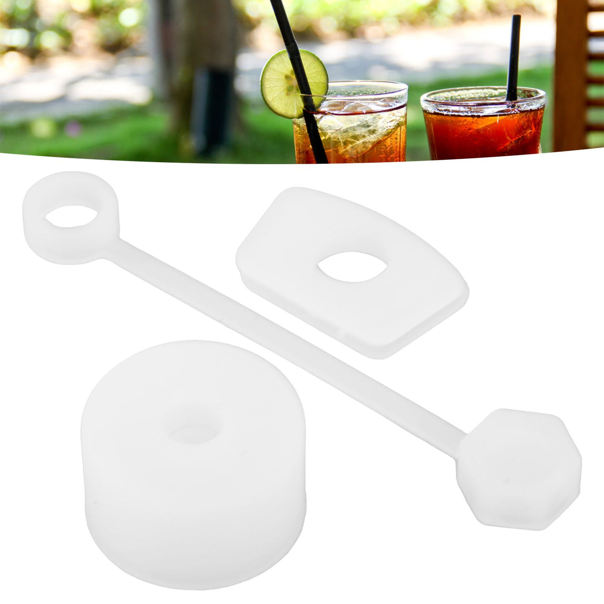 4 Set Silicone Spill Proof Stopper Set Tumbler Accessories Including Straw Cover Cap Square Leak Stopper Round Lid Stopper Plug Transparent White