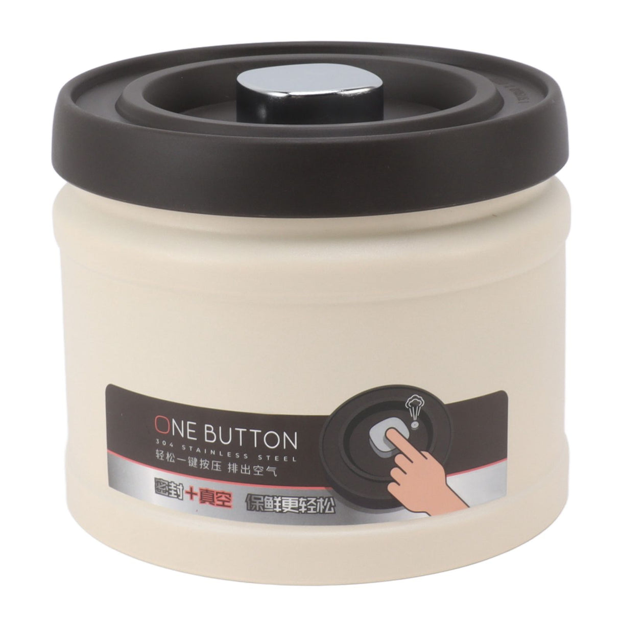 Vacuum Sealed Coffee Container 304 Stainless Steel Press Type Airtight Food Storage Container for Coffee Beans Tea Nuts 1600ML Beige