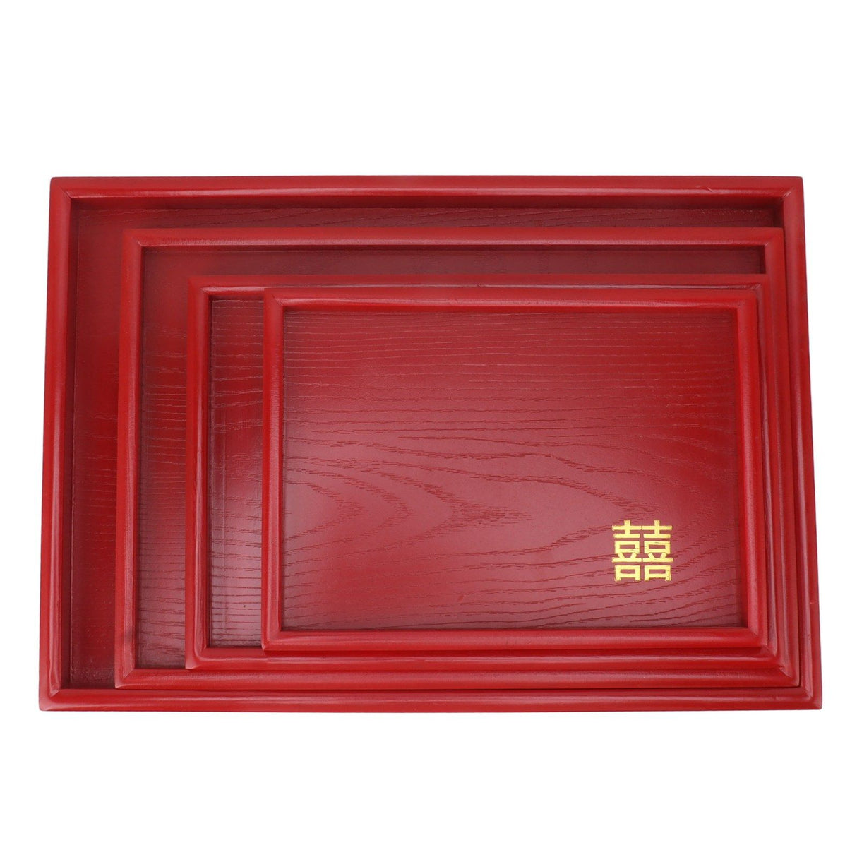 4Pcs Serving Tray Chinese Style Red Wedding Tea Coffee Snack Plate Wooden Fruit Candy Salver Square