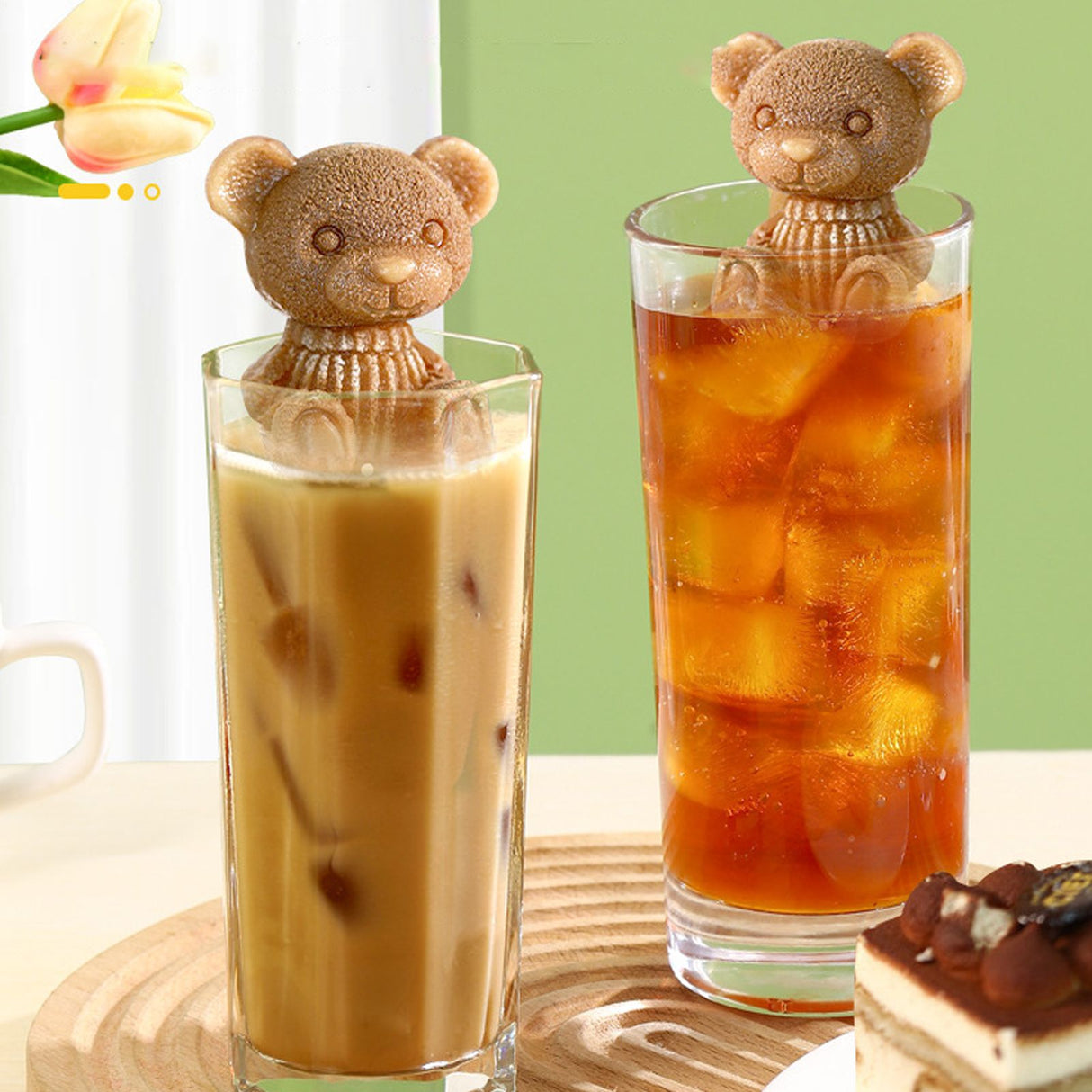 Little Bear Shape Ice Mold 4 Grids Silicone Ice Block Mould for Making Ice Cream Cake Candle Yellow