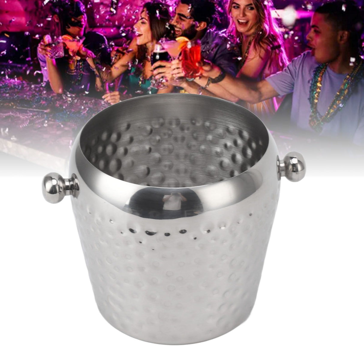 Ice Bucket Stainless Steel Mini Insulated Frozen Container for Bar Wine Champagne 1L Sliver