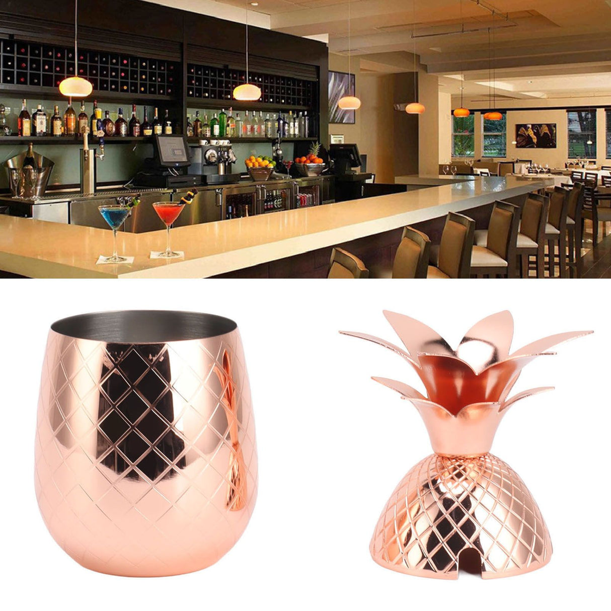 Cocktail Shaker Pineapple Shape Stainless Steel Polished Smooth Surface 500ml for Home Bar Rose Gold