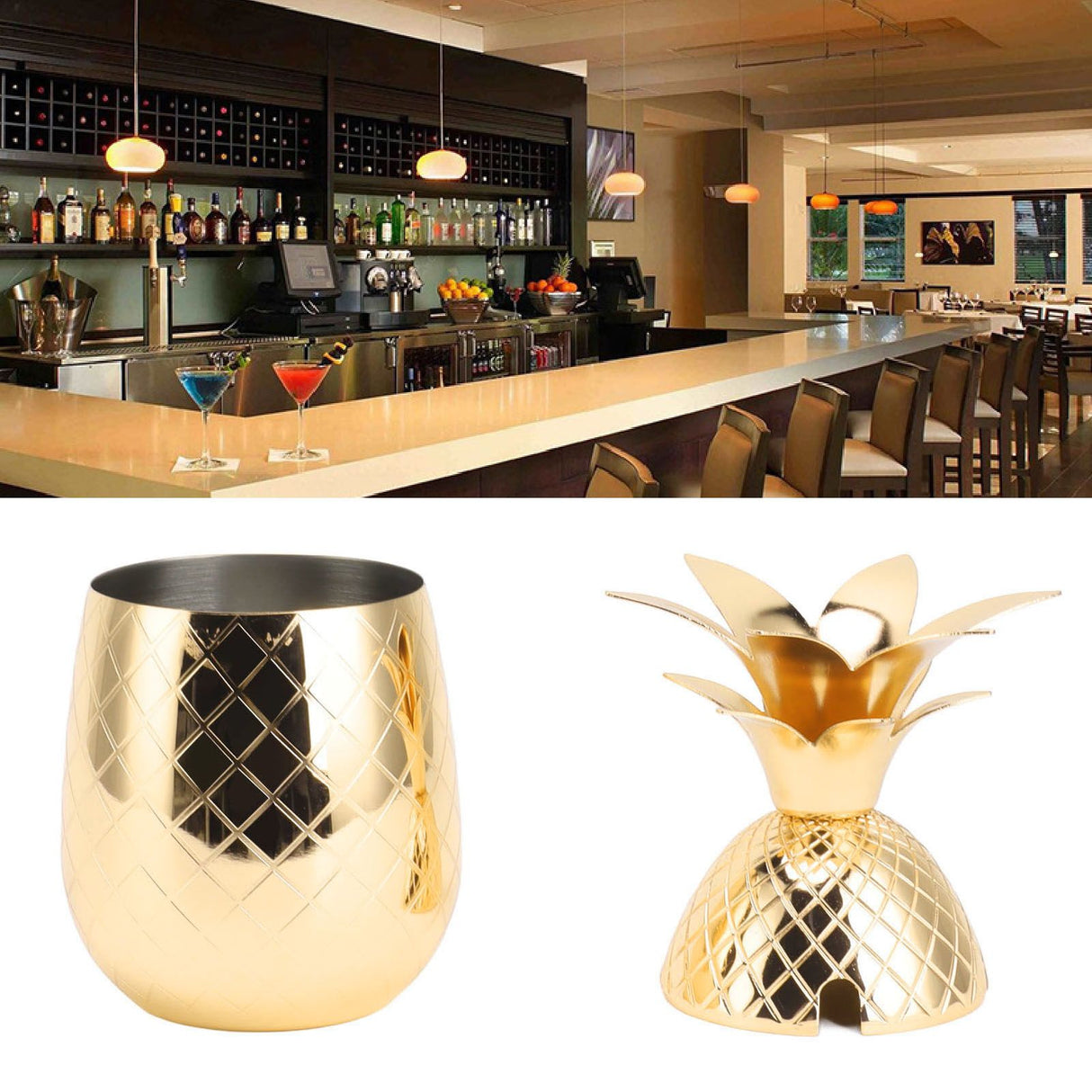 Cocktail Shaker Pineapple Shape Stainless Steel Polished Smooth Surface 500ml for Home Bar Gold