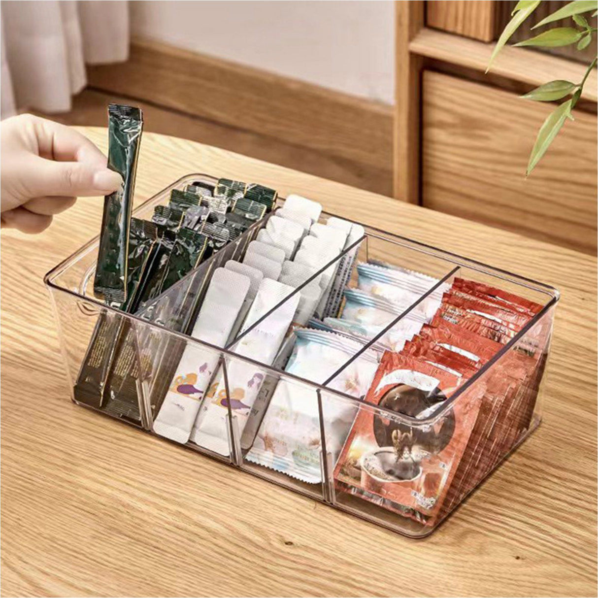 Coffee Condiment Organizer PET Detachable Transparency Baffle Tea Bag Packet Organizers for Coffee Tea Sock Storage