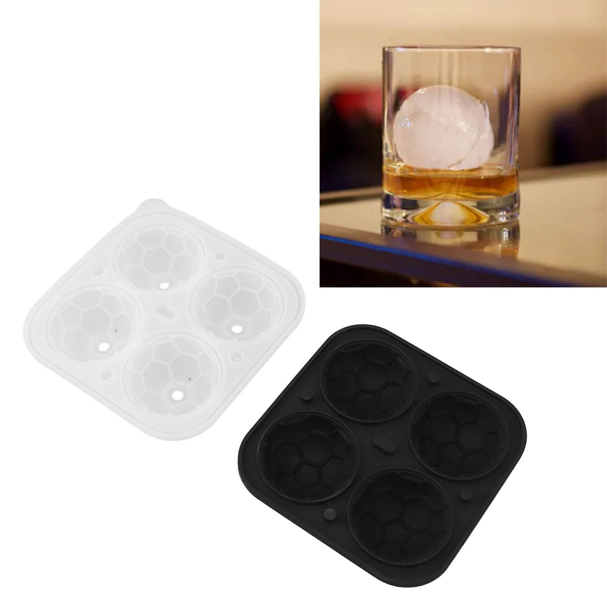 2Pcs Silicone Ice Cube Molds Fun Shapes Round Sphere Ball Mold for Whiskey Cocktails Game Day Soccer