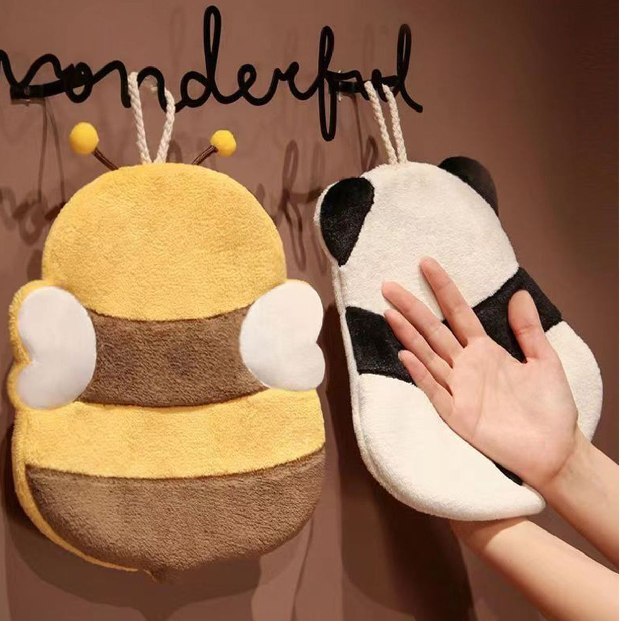 Hand Towel Thickened Cute Cartoon Animal Pattern Absorbent Hanging Kitchen Towel for Kids Home Panda Pattern
