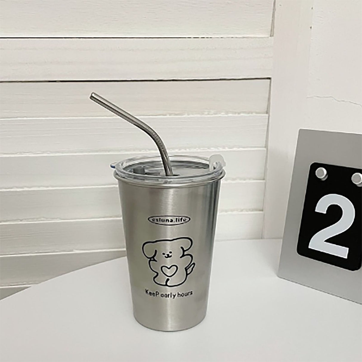 Stainless Steel Cold Tumbler 500ml with Metal Straws Lid Iced Coffee Travel Mug for Coffee Water Tea Loving Dog