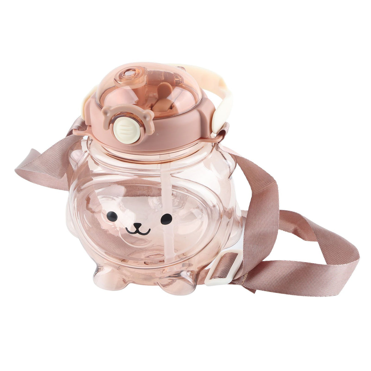 Large Water Bottle 1000ml Cartoon Bear Shape Portable Drinking Bottle with Straw Strap for Summer Coffee