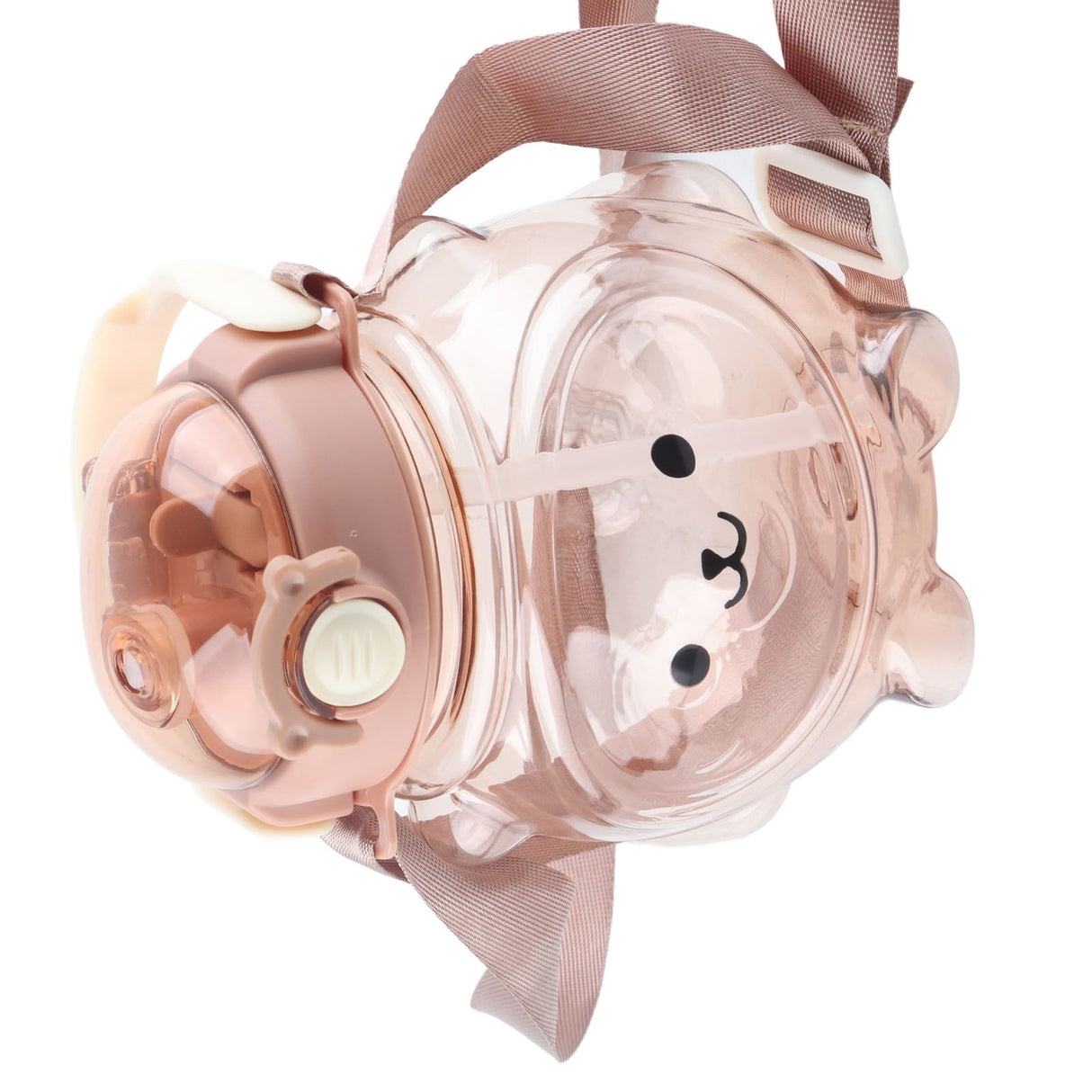 Large Water Bottle 1000ml Cartoon Bear Shape Portable Drinking Bottle with Straw Strap for Summer Coffee