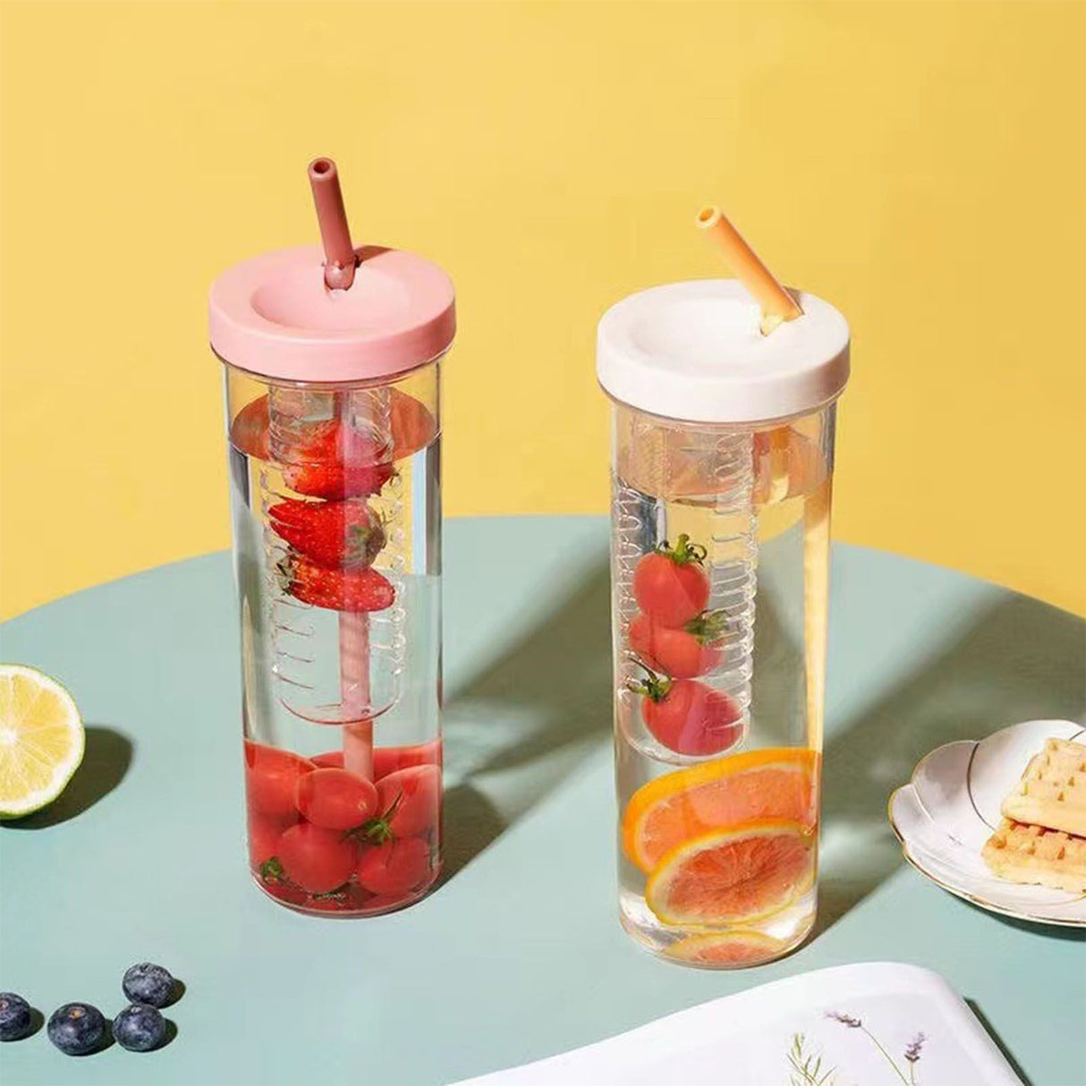 700ml Straw Cup Transparent Plastic Water Bottle with Straw Portable Juice Cup Drinking Bottle Pink