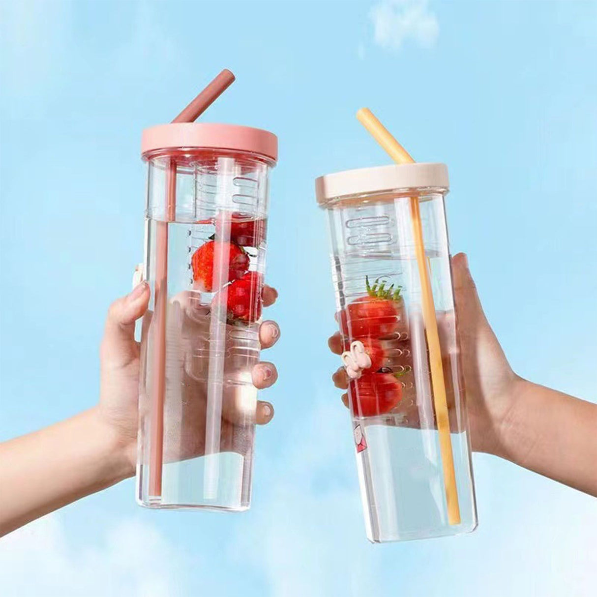 700ml Straw Cup Transparent Plastic Water Bottle with Straw Portable Juice Cup Drinking Bottle Pink