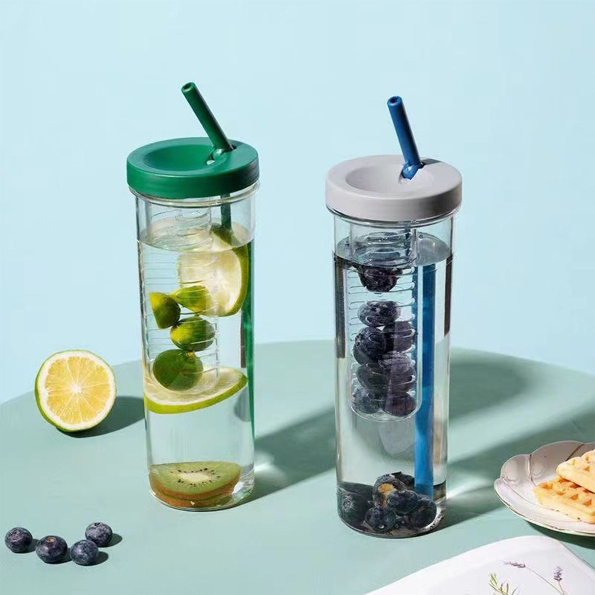 700ml Straw Cup Transparent Plastic Water Bottle with Straw Portable Juice Cup Drinking Bottle Grass Green