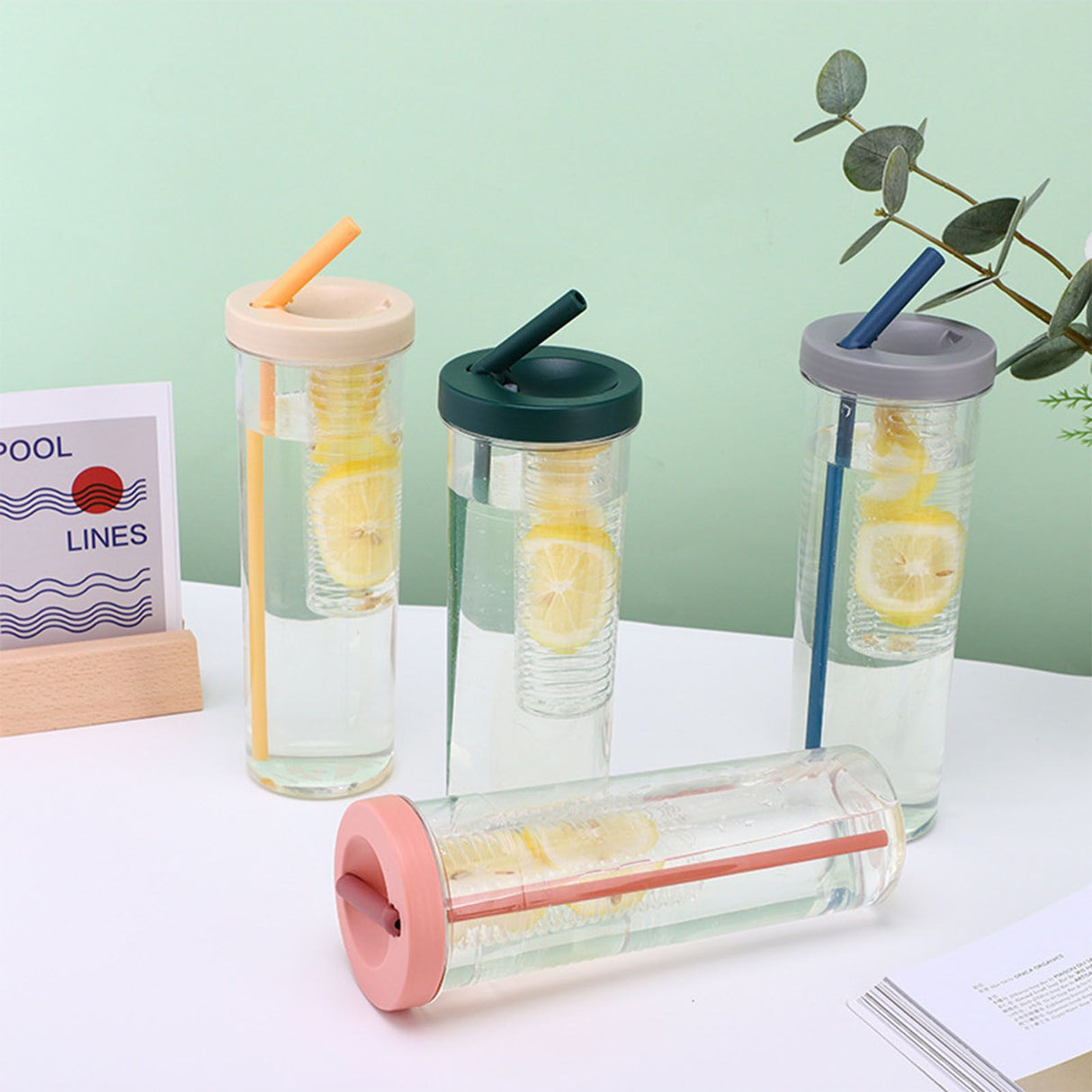 700ml Straw Cup Transparent Plastic Water Bottle with Straw Portable Juice Cup Drinking Bottle Grass Green