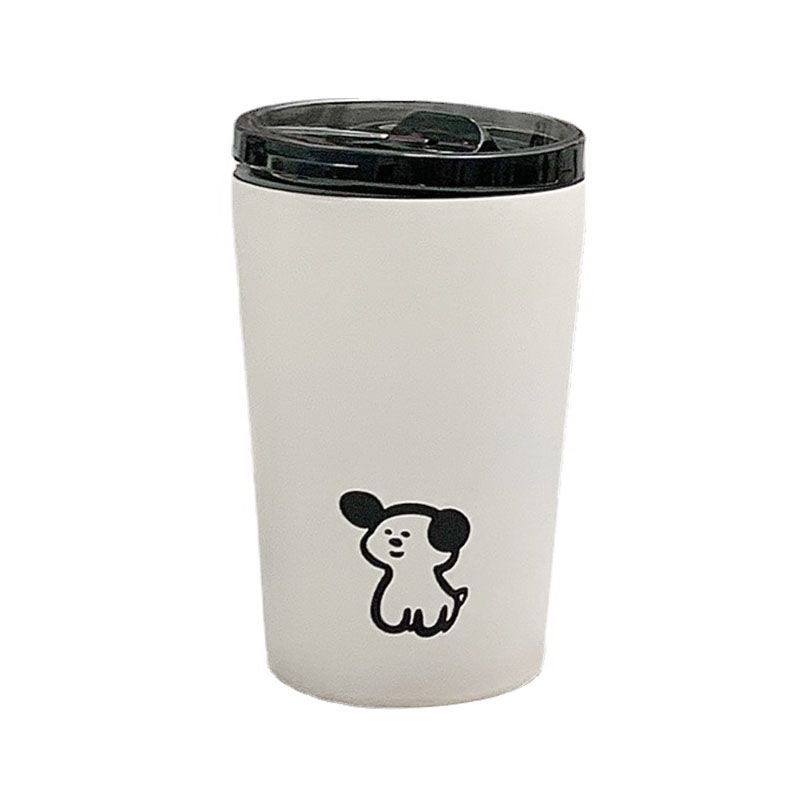 Insulated Cup Vacuum with Lid Frosted Stainless Steel Small Accompanying Thermal for Coffee Water Cute Puppy Pattern 360ml