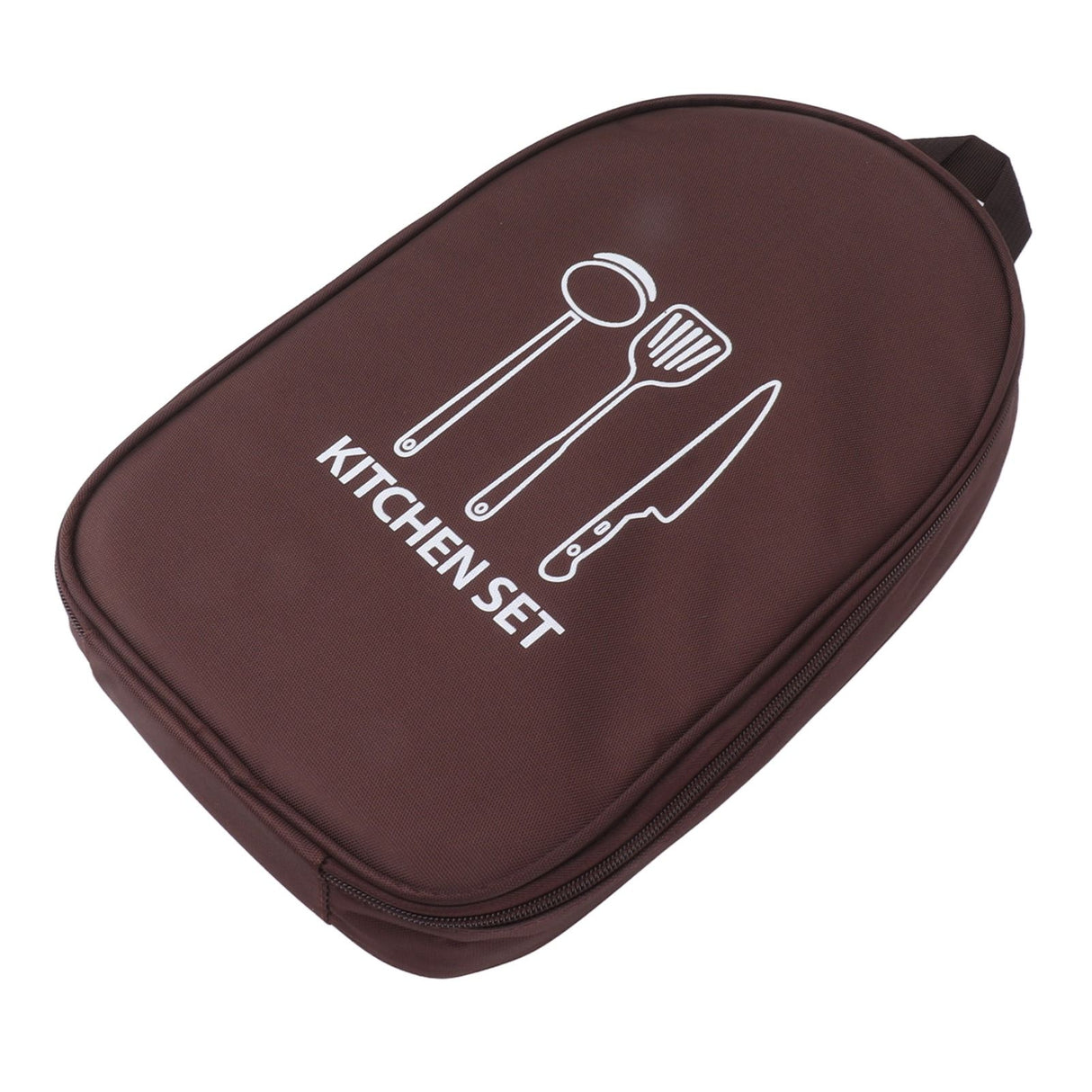 Camping Travel Cooking Utensils Bag Travel Cookware Pouch Bag with Handle for BBQ Camp Cookware Kitchen Kit Brown