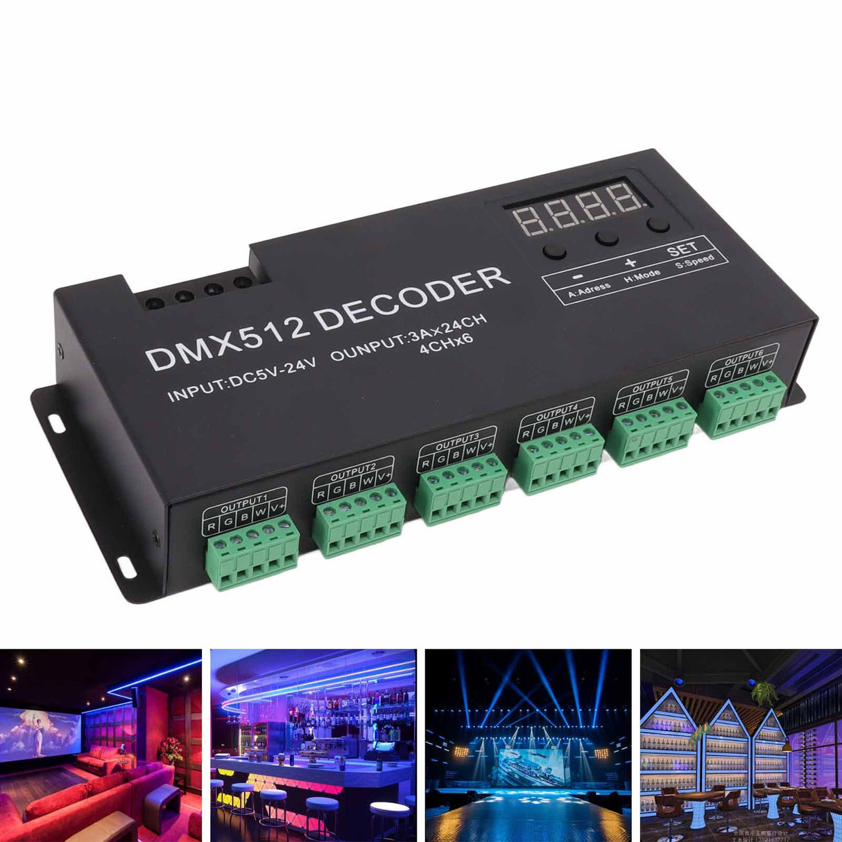 24 Channel DMX Decoder Digital Display RGBW DMX512 Dimming Driver LED Controller for Stage Bar DC5V‑24V