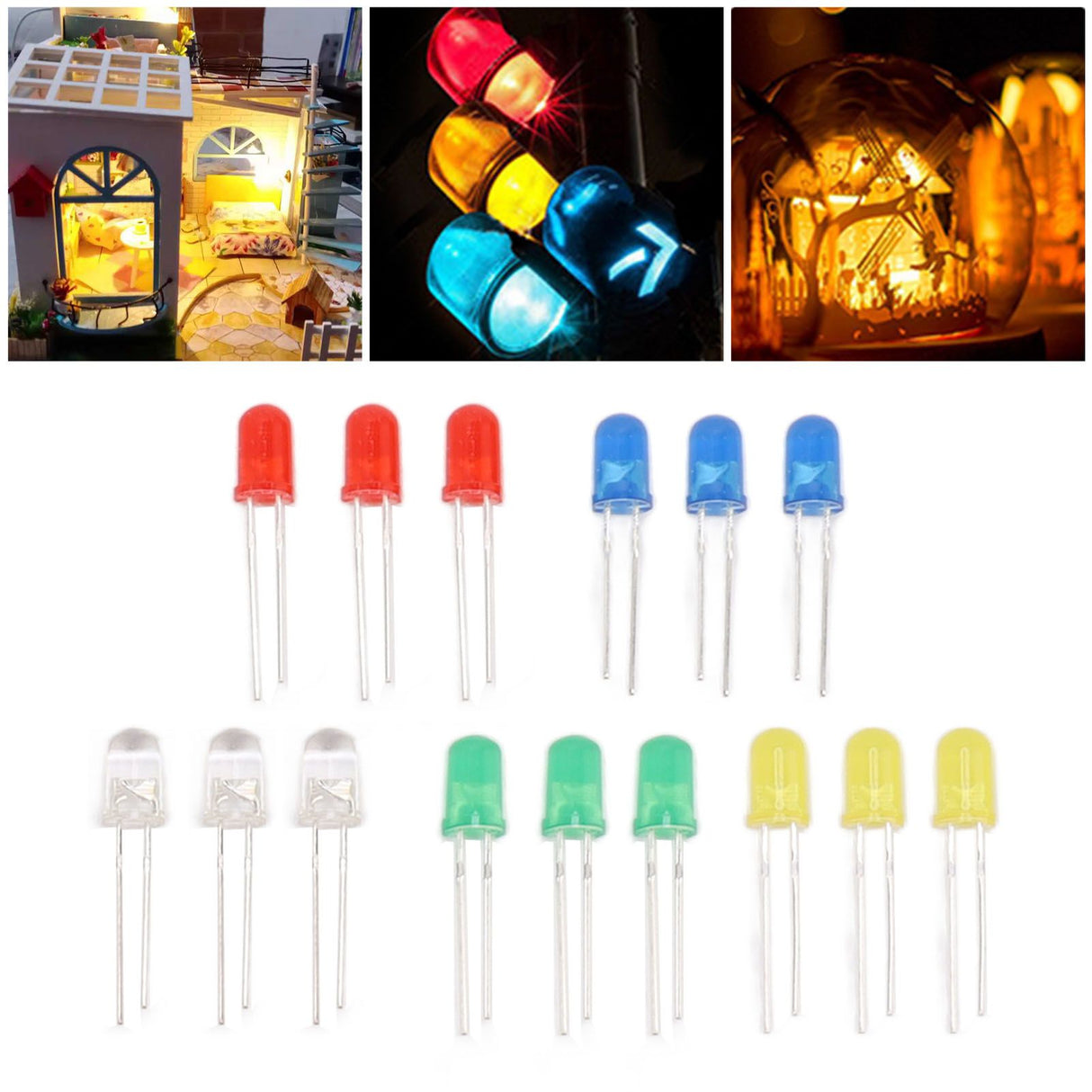 100pcs 5mm LED Diodes Red Green Yellow Blue White Light Emitting Diodes for Appliance DIY Science Project