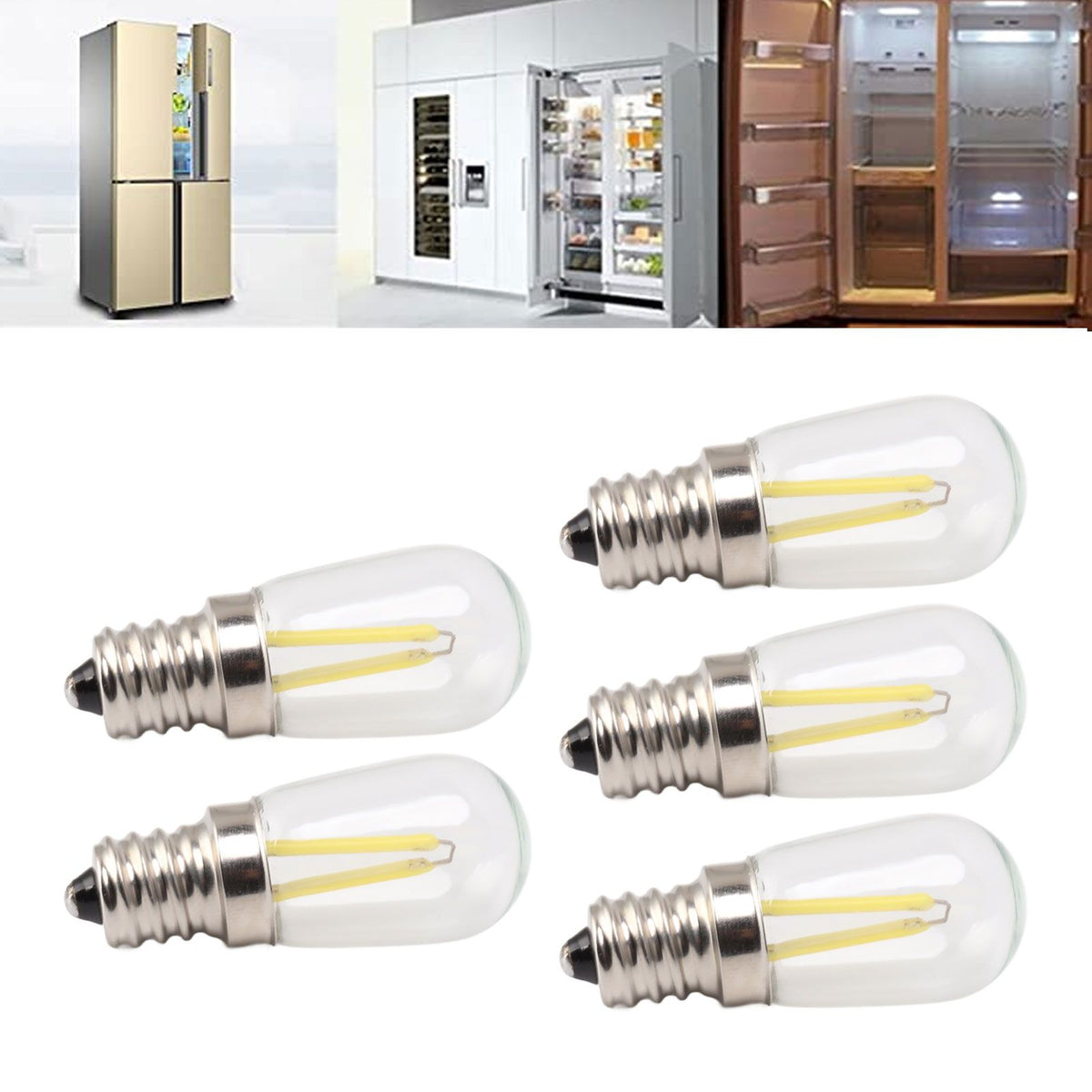 5Pcs Refrigerator Lamp Bulb Low Heat Low Power Consumption E12 LED Fridge Light Bulb 120V White Light