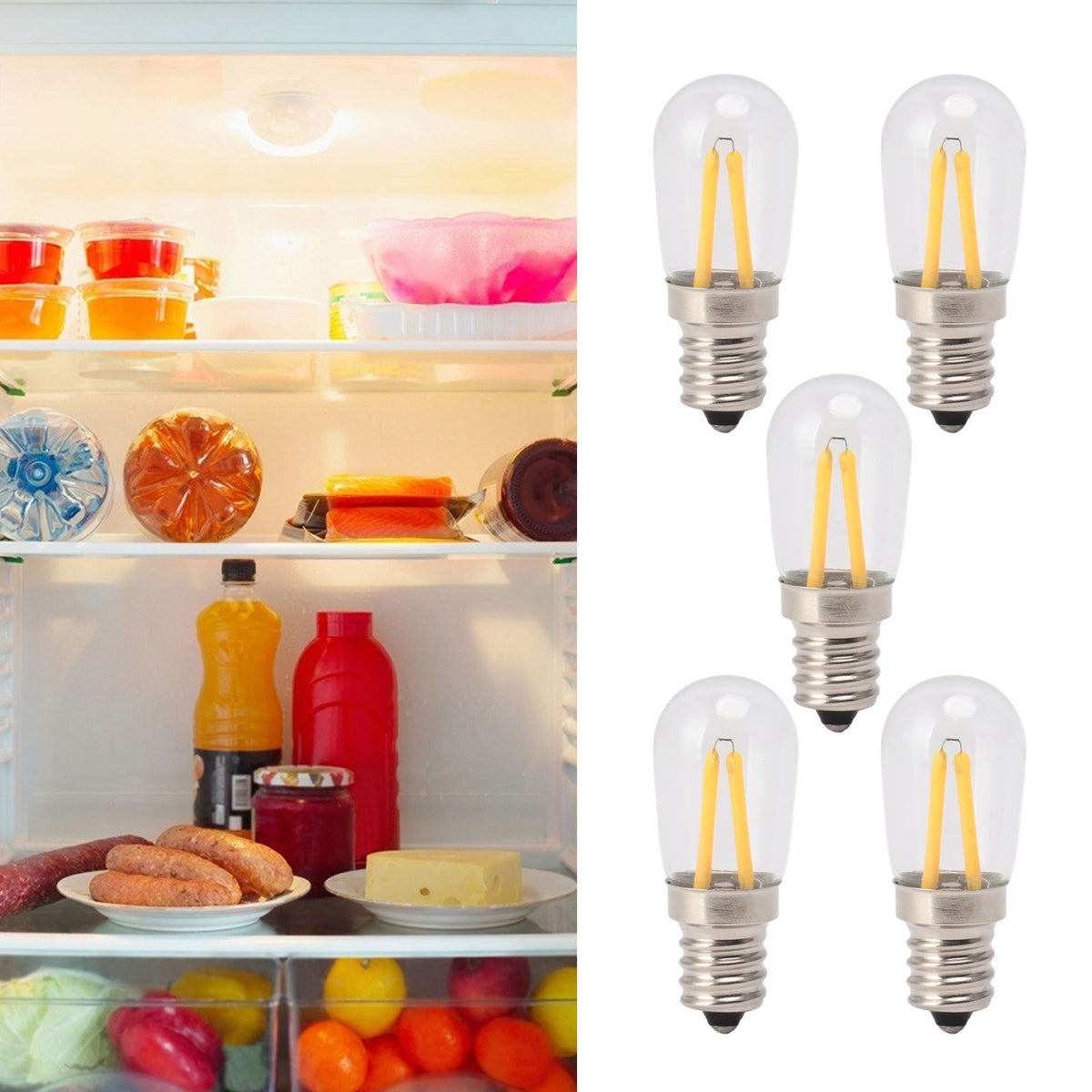5Pcs Refrigerator Lamp Bulb Low Heat Low Power Consumption E12 LED Fridge Light Bulb 120V Warm Light