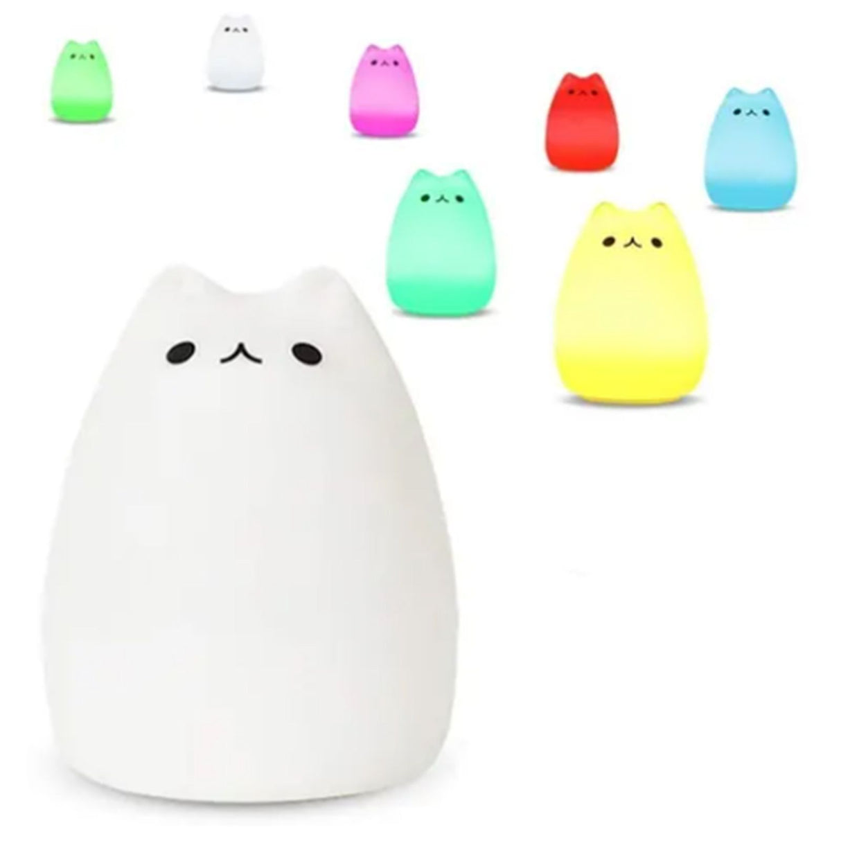 Cute Cat Night Light for Kids 7 Color LED Tap Nursery Night Light USB Rechargeable Bedside Night Lamp