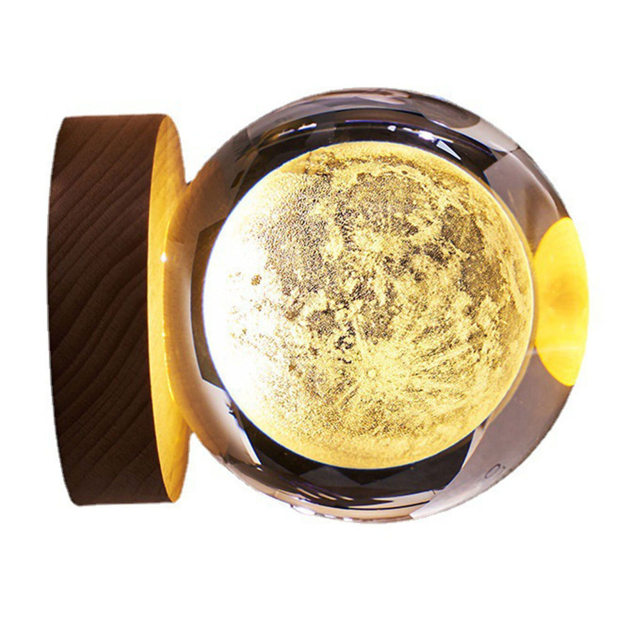 Crystal Ball Night Light 3D Engraving Technology Clear Pattern Soft Light USB Interface Wooden Base for Decoration