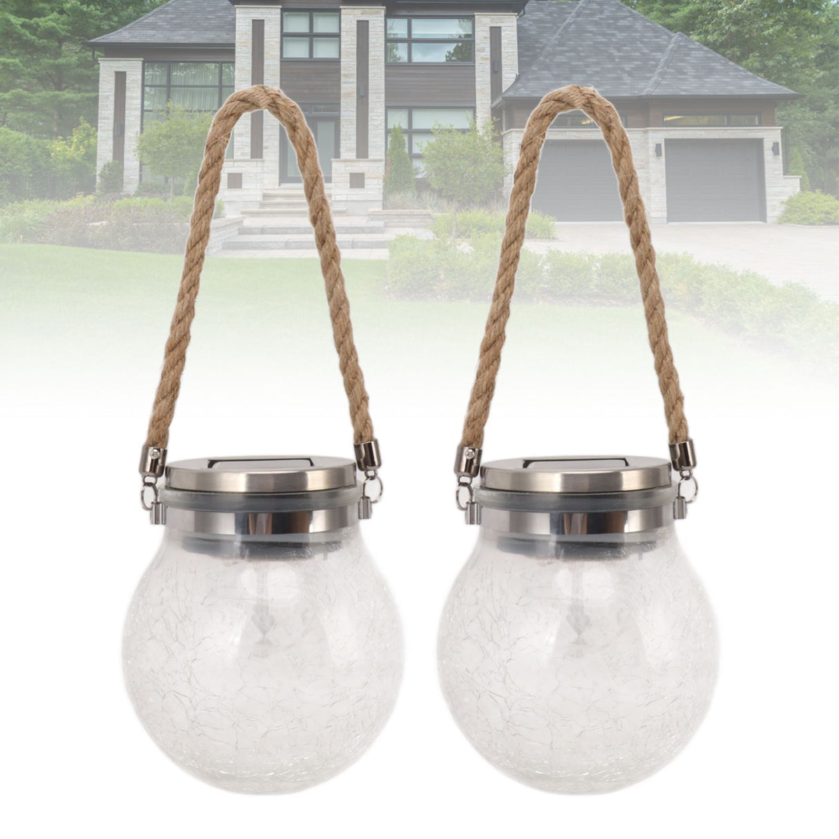 2Pcs Solar Glass Ball Waterproof Automatic LED Rotating Cracked Lantern Light for Lawn Terrace Outdoor