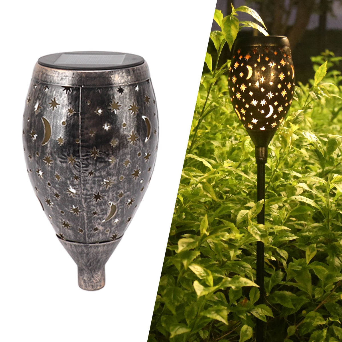 2PCS Solar Decorative Lantern 5730LED Pathway Light IP44 Waterproof Ground Insert Lamp with Moon Star Hollow Pattern for Walkway Backyard Landscape