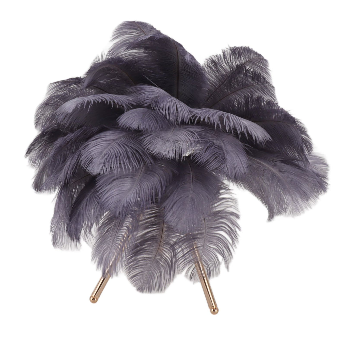 Feather Table Lamp USB Rechargeable Ostrich Feather Desk Light with Gold Tripod for Bedroom 40Pcs Artificial Feather Grey